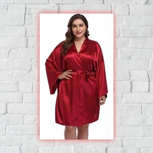 Women's Plus Size Short Satin Kimono Robes Sleepwear Bathrobes Silky Dressing Go